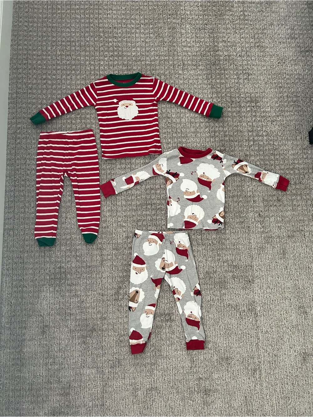Carter's Red & White Stripes and Gray Santa Kids Pajama Set
